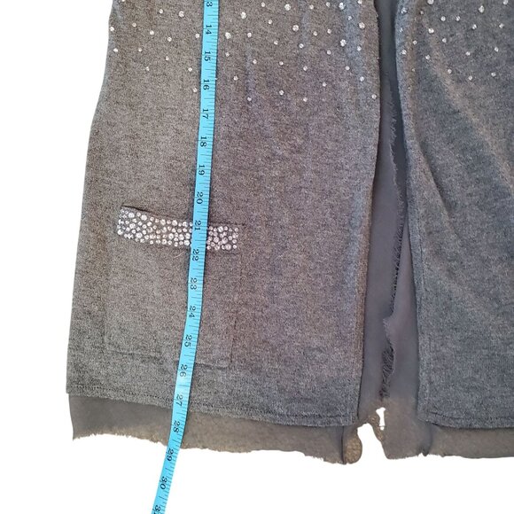 Halogen XL Gray Jem Beaded Open-Front Cardigan Sweater Pockets Wool Blend - Picture 13 of 14